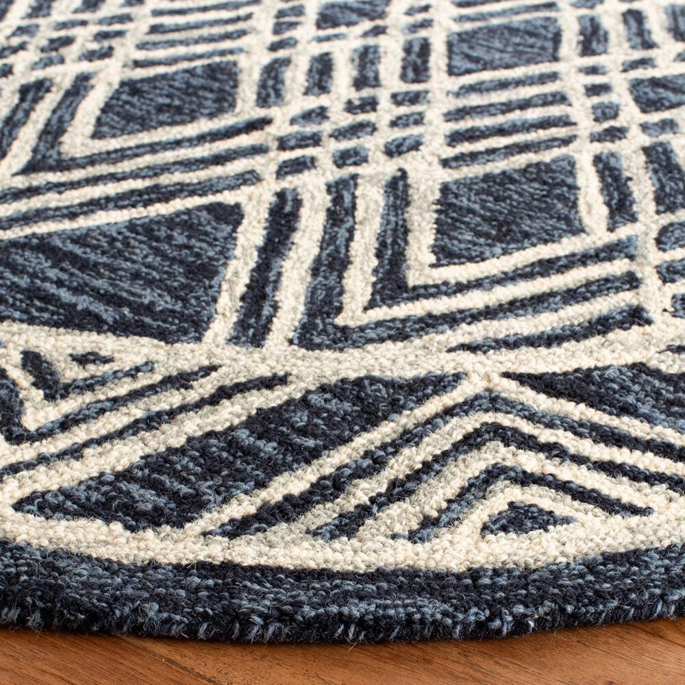 Safavieh Micro-Loop MLP155N 5&#39; Round Navy and Ivory Area Rug, , large