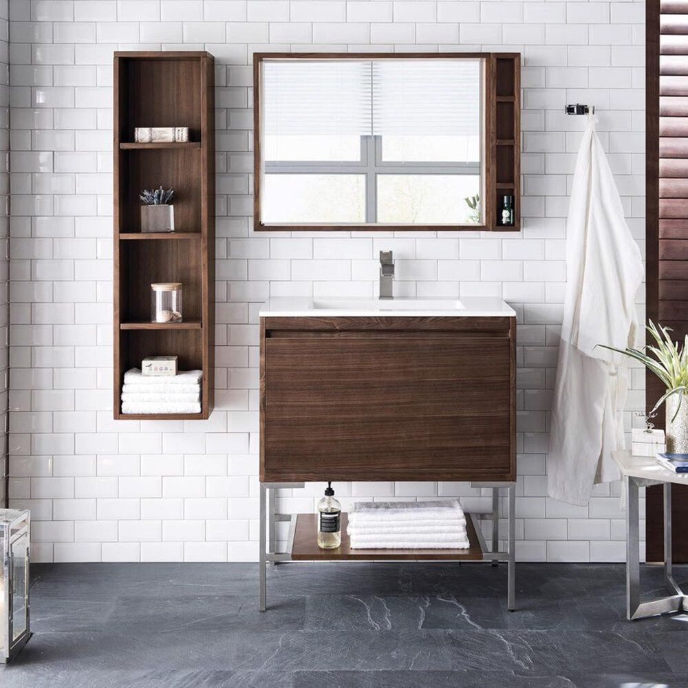 James Martin Vanities Mantova 31.5&quot; Single Vanity Cabinet in Mid-Century Walnut and Brushed Nickel, , large