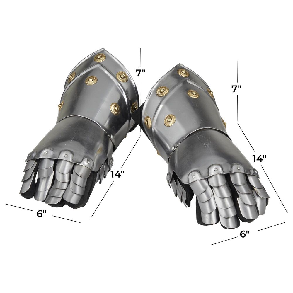 Maple and Jade 2-Piece Replica Medieval Decorative Armor Gloves Set in Polished Silver and Gold, , large