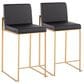Lumisource Fuji High Back Counter Stool with Black Faux Leather Cushion in Gold (Set of 2), , large