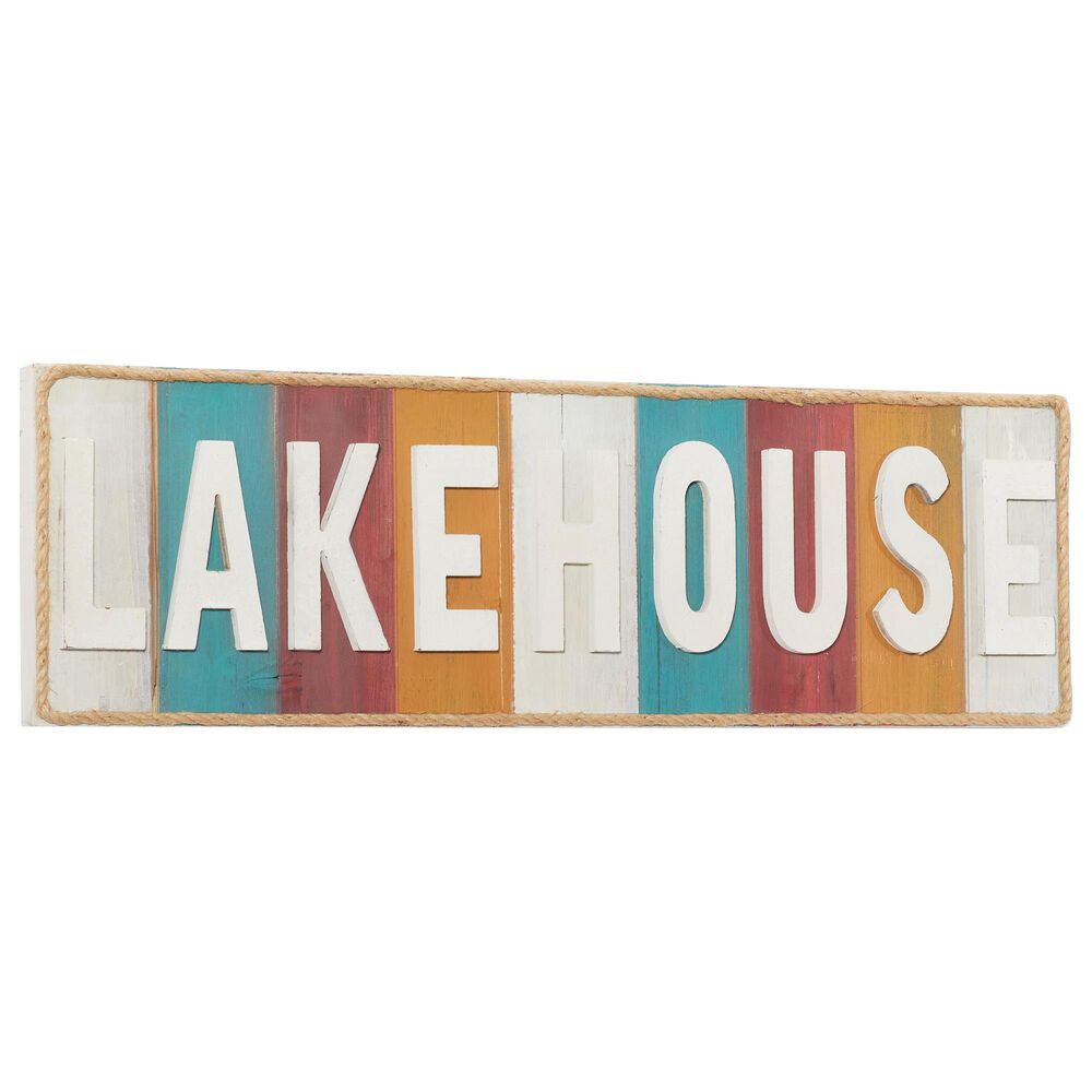 Maple and Jade Lakehouse 11&quot; x 36&quot; Wall Sign in White, Turquoise, Red and Gold, , large