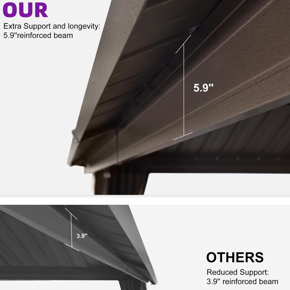 HOMLUX 12' x 16' Outdoor Hardtop Gazebo with Galvanized Steel Roof, Aluminum Frame, Curtains &amp; Netting in Brown, , large