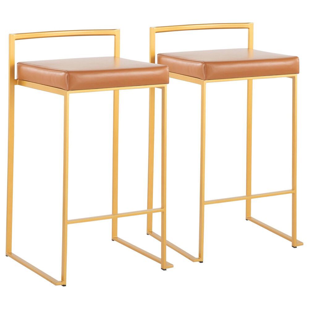 LumiSource Fuji 26" Stacker Counter Stool with Camel Upholstery in Gold (Set of 2), , large