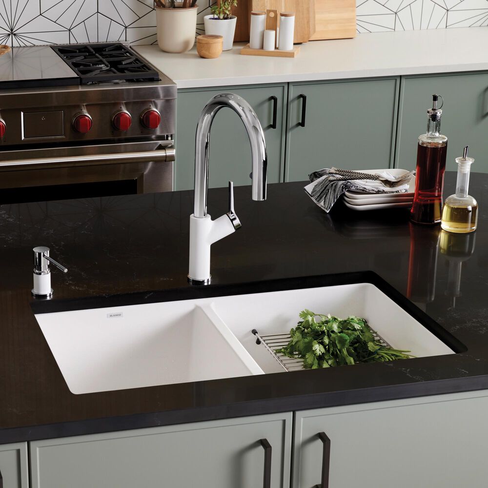 Blanco Precis 30&quot; Equal Double Bowl Kitchen Sink in White, , large