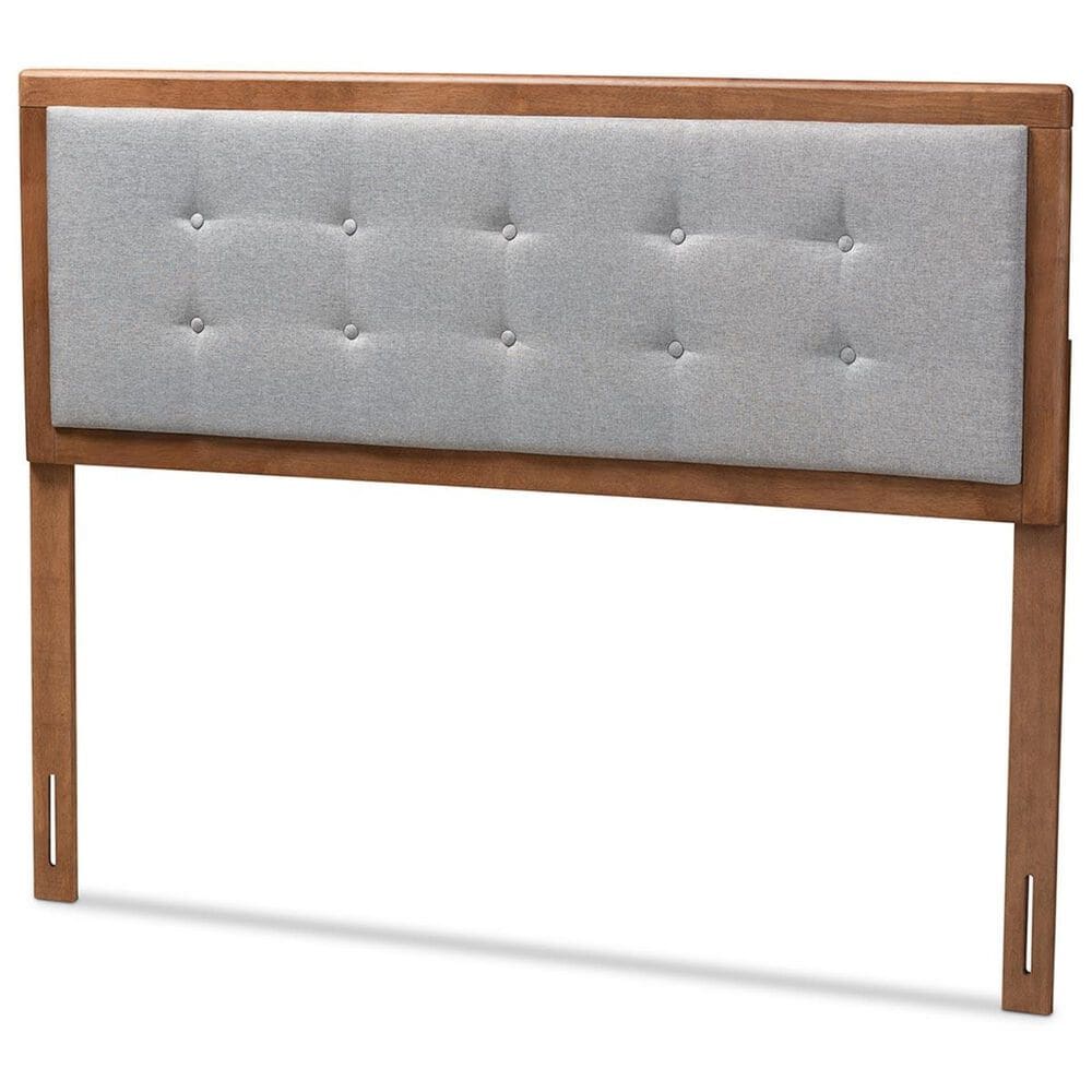 Baxton Studio Sarine Queen Upholstered Headboard in Light Gray/Walnut, , large