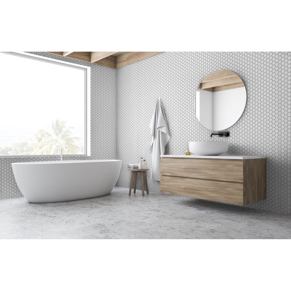 Emser Rezone White 2&quot; x 2&quot; Hexagon on 11&quot; x 13&quot; Porcelain Mosaic Sheet, , large