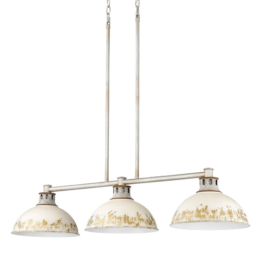 Golden Lighting Kinsley 3-Light Linear Pendant with Antique Ivory Shade in Aged Galvanized Steel, , large