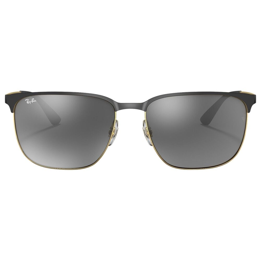 Rayban Glasses Sunglasses with Grey Gradient Mirror Lenses in Polished Black on Gold, , large
