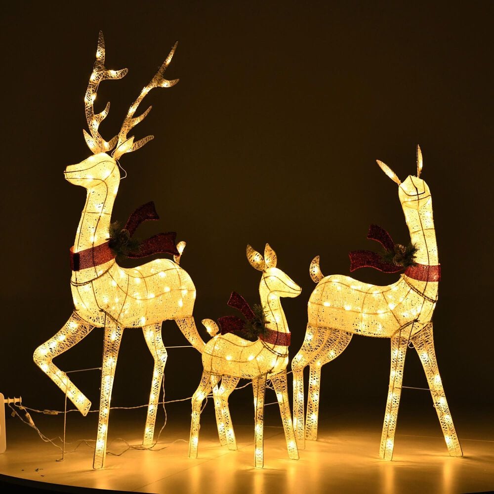 HOMLUX 3-Piece Cotton Rope Reindeer with Warm White LED Lights in White, , large