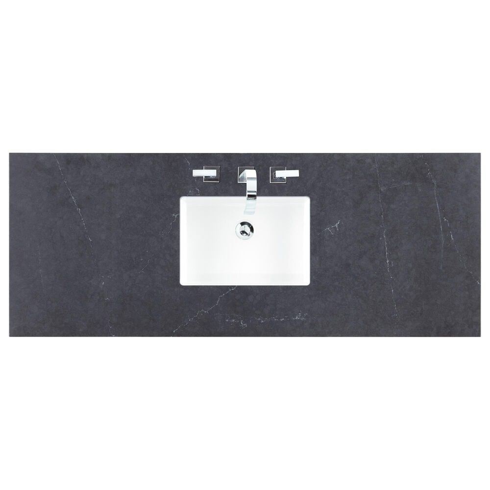 James Martin Vanities Breckenridge 60&quot; Single Bathroom Vanity in Bright White with 3 cm Charcoal Soapstone Quartz Top and Rectangular Sink, , large