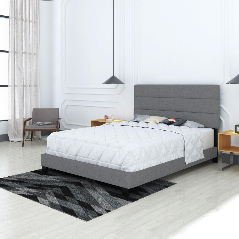 Accent Sicily Queen Upholstered Platform Bed in Grey, , large