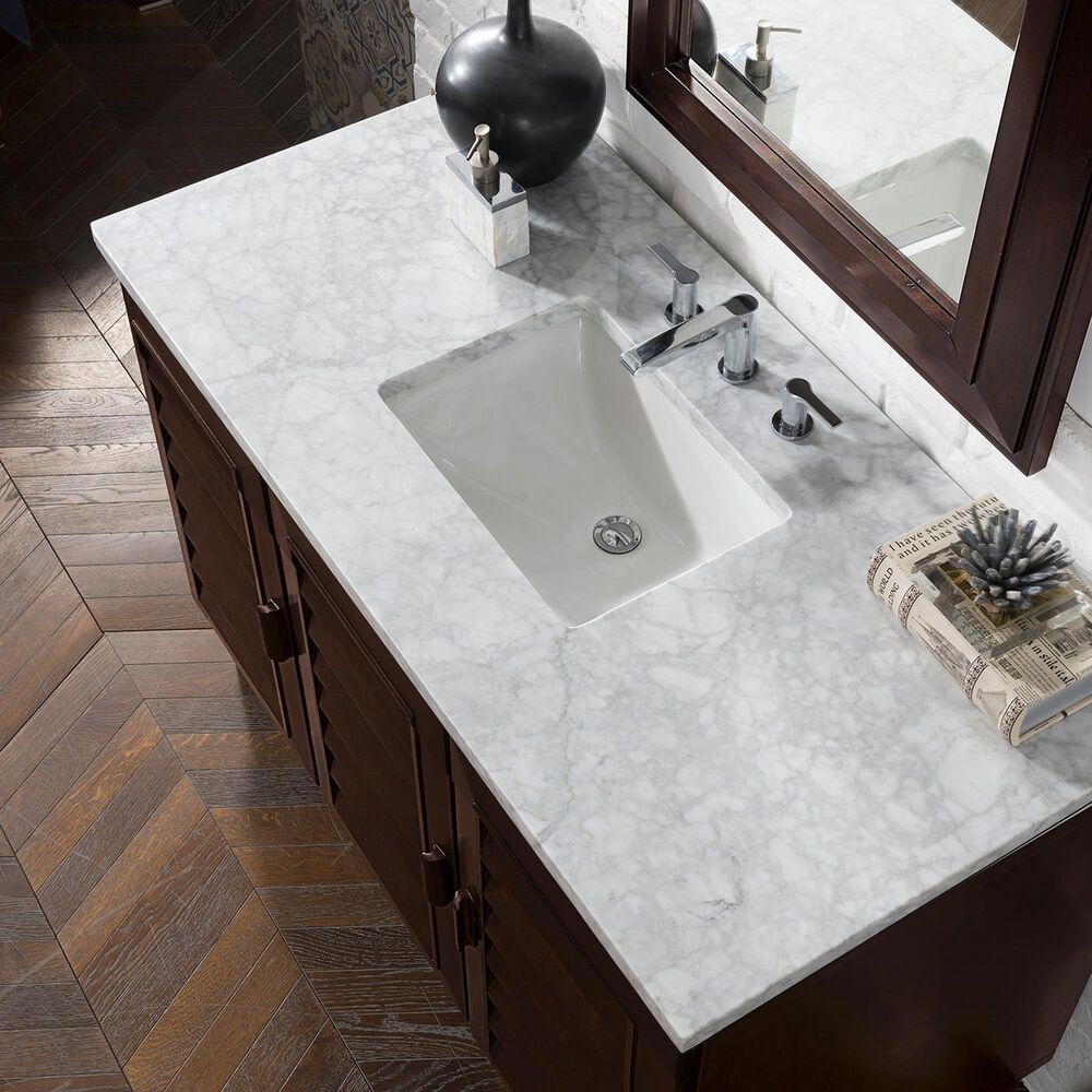 James Martin Portland 48" Single Bathroom Vanity in Burnished Mahogany with 3 cm Carrara White