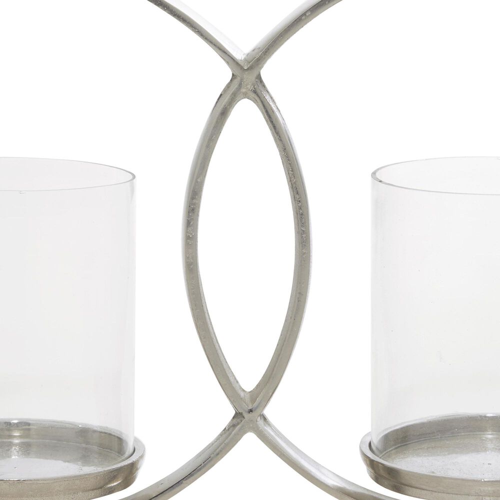 Maple and Jade Overlapping Rings Pillar 3 Plate Geometric Decorative Candelabra in Silver, , large