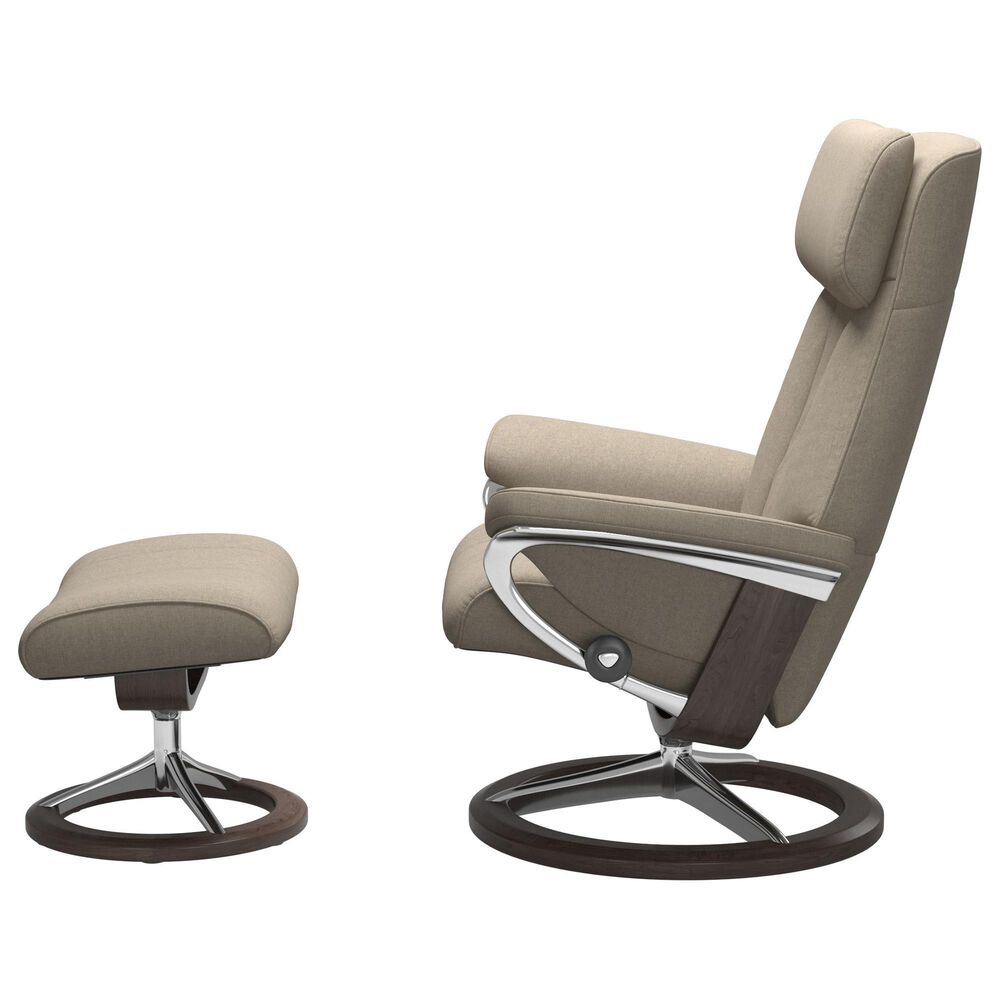 Stressless Paul Medium Leather Chair and Ottoman Set in Oxford Blue, , large