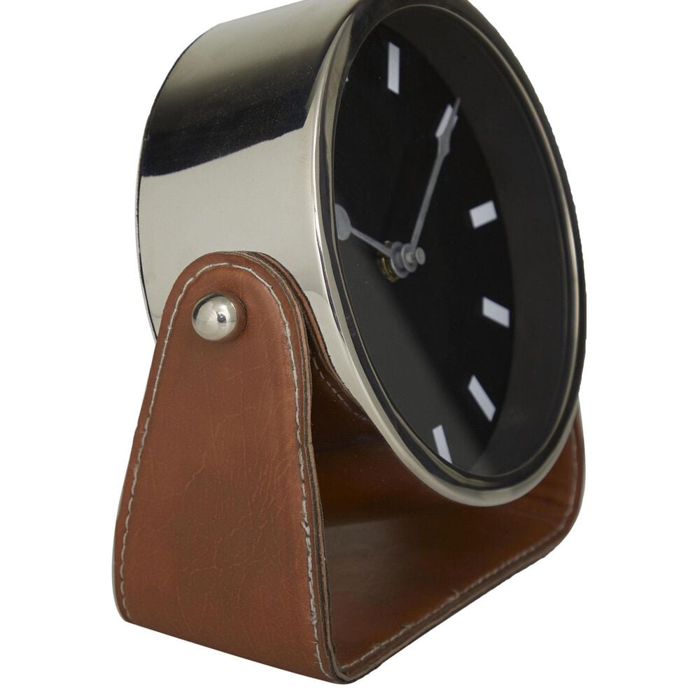 Maple and Jade Decorative Table Clock with Brown Leather Stand in Polished Gold, , large