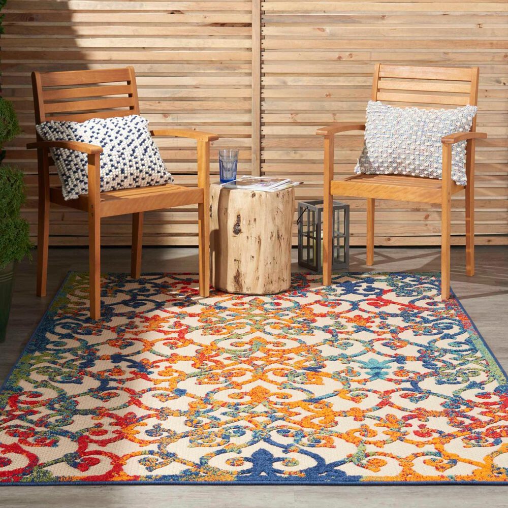 Nourison Aloha Damask 6&#39; x 9&#39; Multicolor Indoor/Outdoor Area Rug, , large