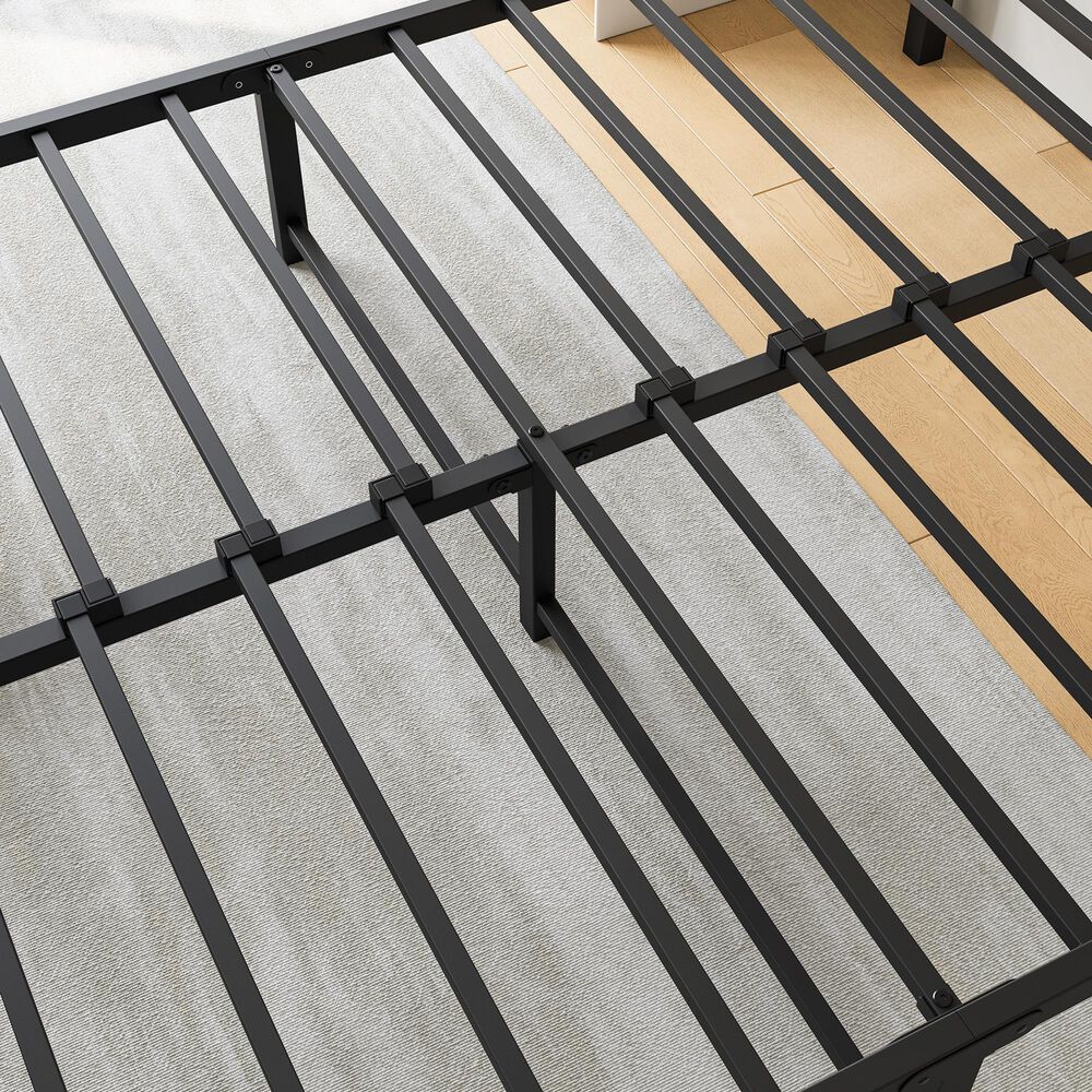 Hearth and Haven Full Platform Bed with Slat Wood Headboard in Black and Rustic Brown, , large