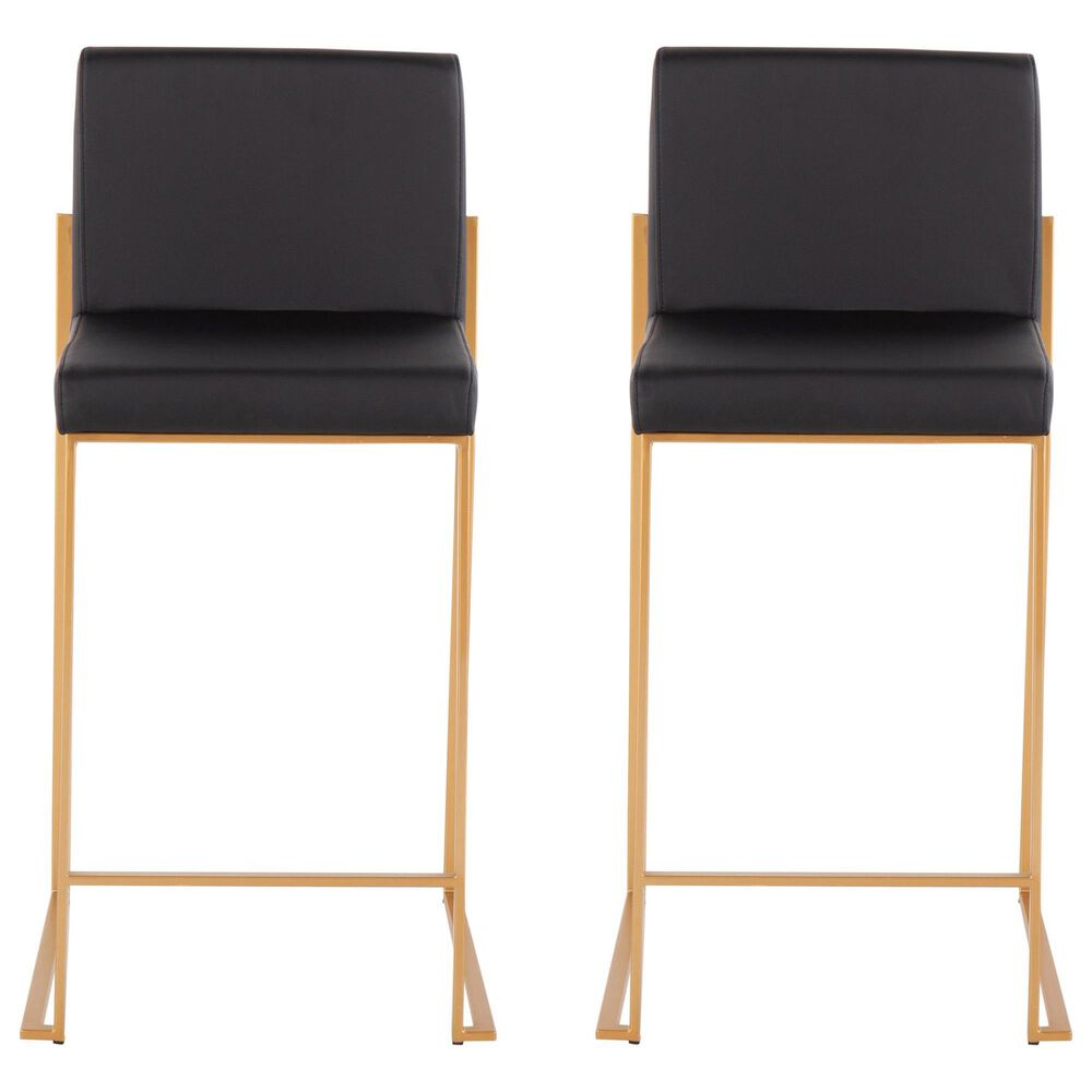 Lumisource Fuji High Back Counter Stool with Black Faux Leather Cushion in Gold &#40;Set of 2&#41;, , large