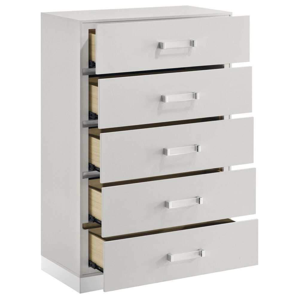 New Heritage Europa 5 Piece Wood Queen Panel Bedroom Set with Chest and Nightstand in White, , large