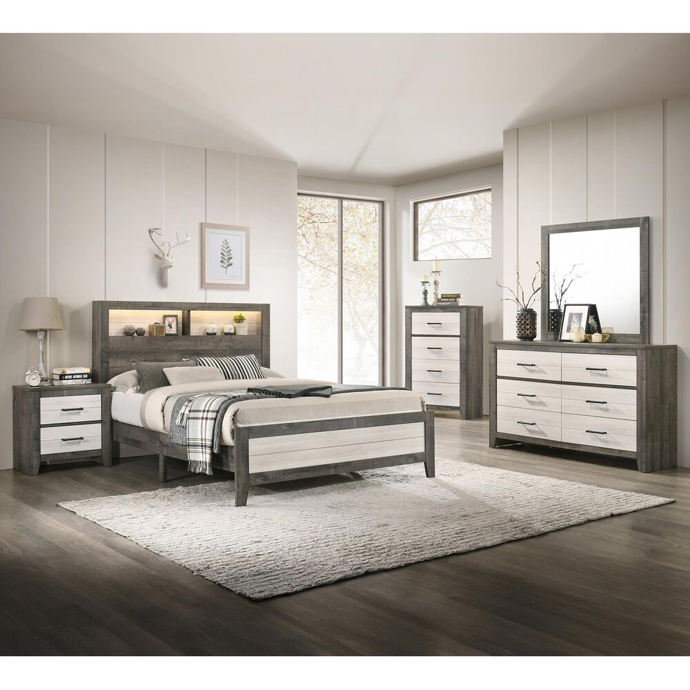 Crown Mark Rhett 5-Piece King Platform Bedroom Set in Gray and White, , large