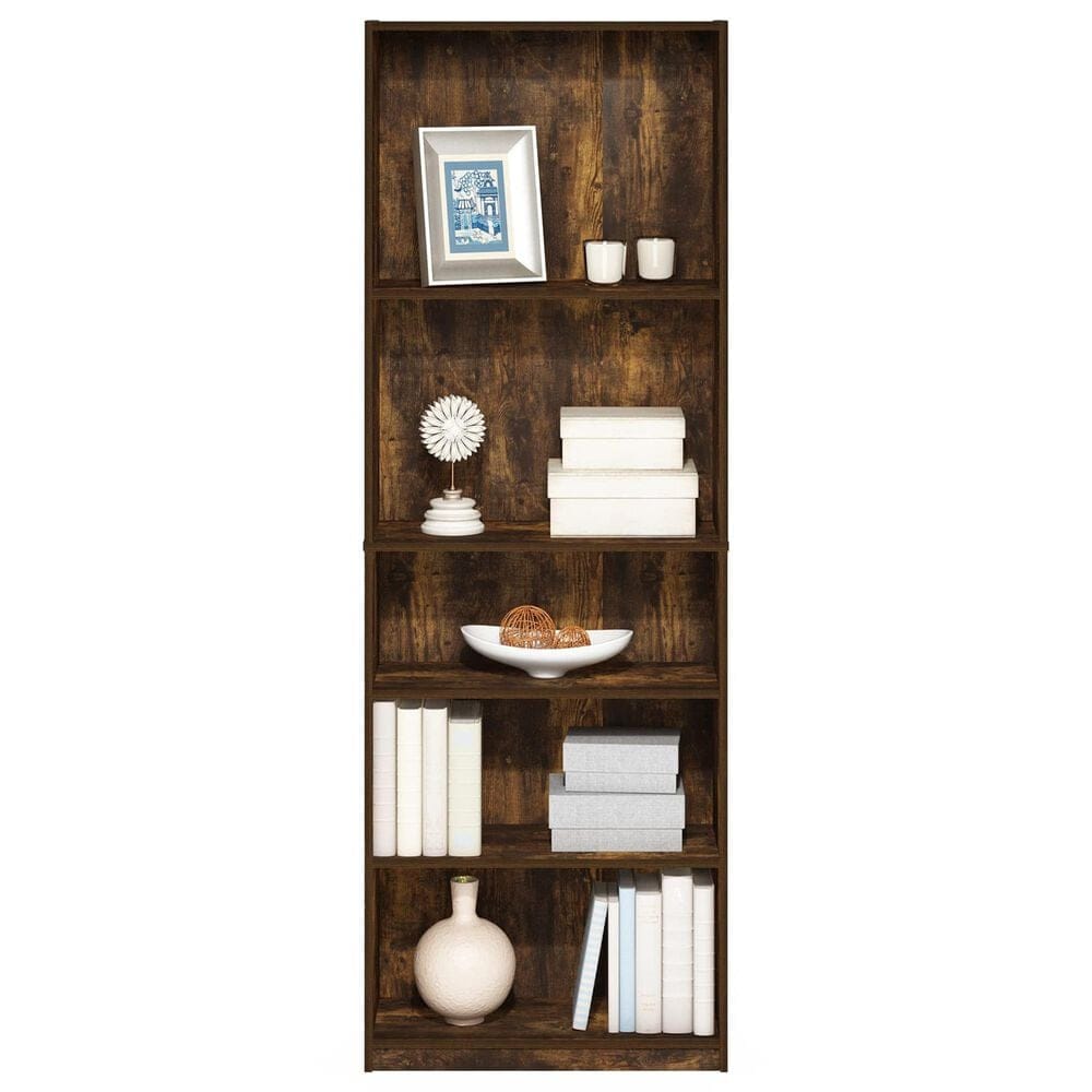 HOMLUX 5-Tier Display Bookshelf with Adjustable Shelves in Amber Pine, , large