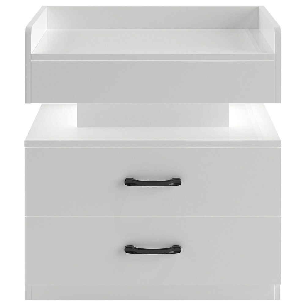 Hearth and Haven 2-Drawer Nightstand with Adjustable LED Strip Light in White, , large