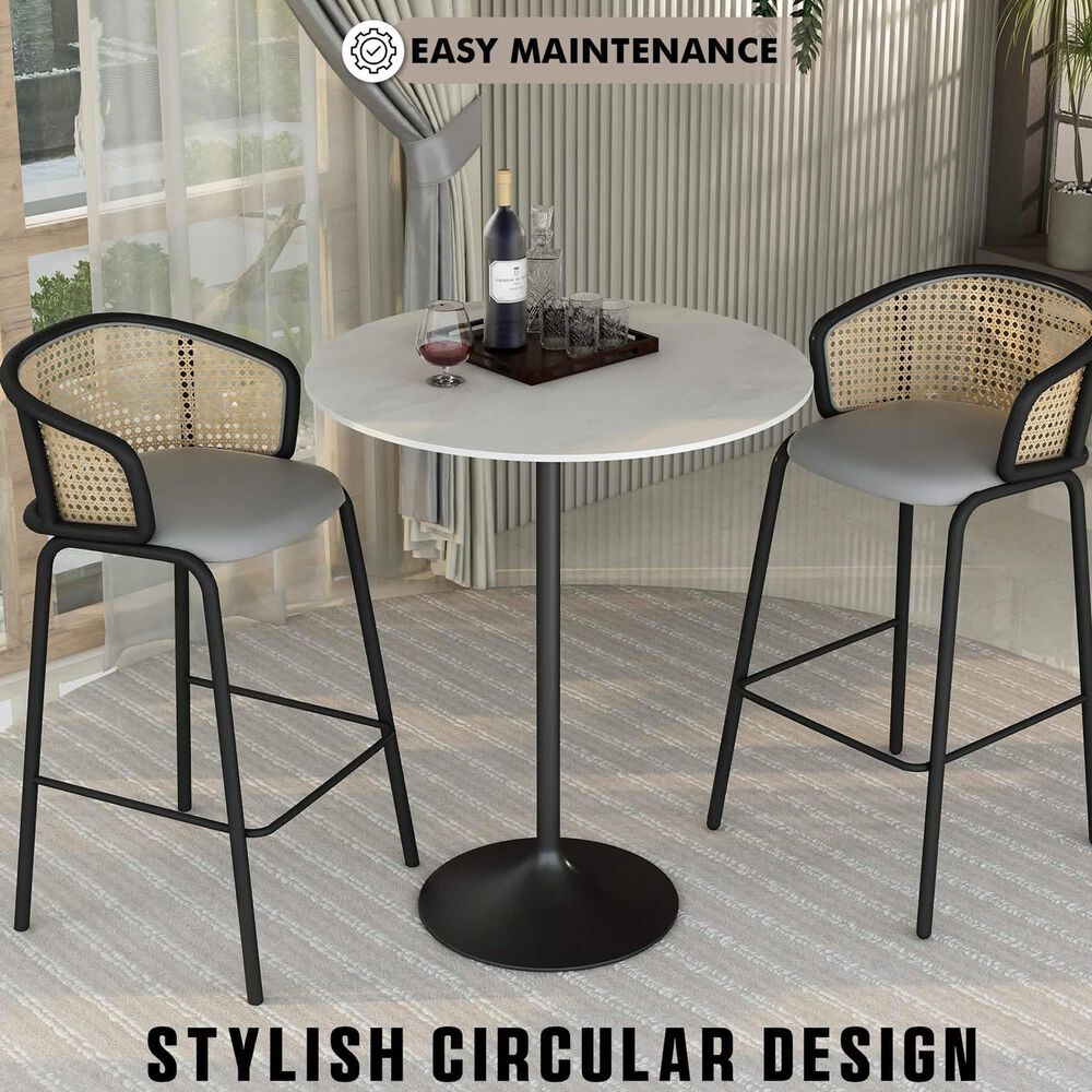 Leisuremod Verve 36&quot; Round Bar Height Dining Table with Sintered Stone Top in Black and White - Table Only, , large