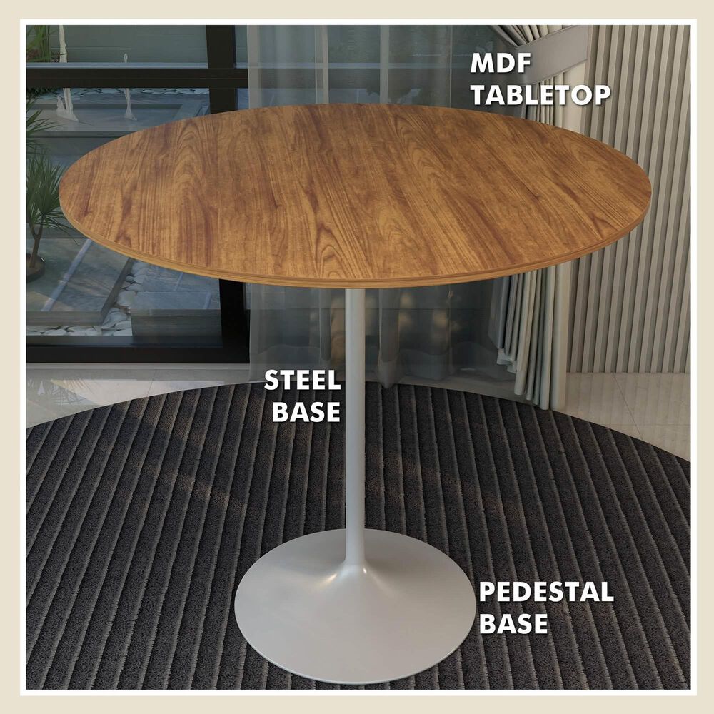 Leisuremod LeisureMod Verve Collection Modern Bar Height Table White Base with 48 Round Cognac Brown MDF Top, , large