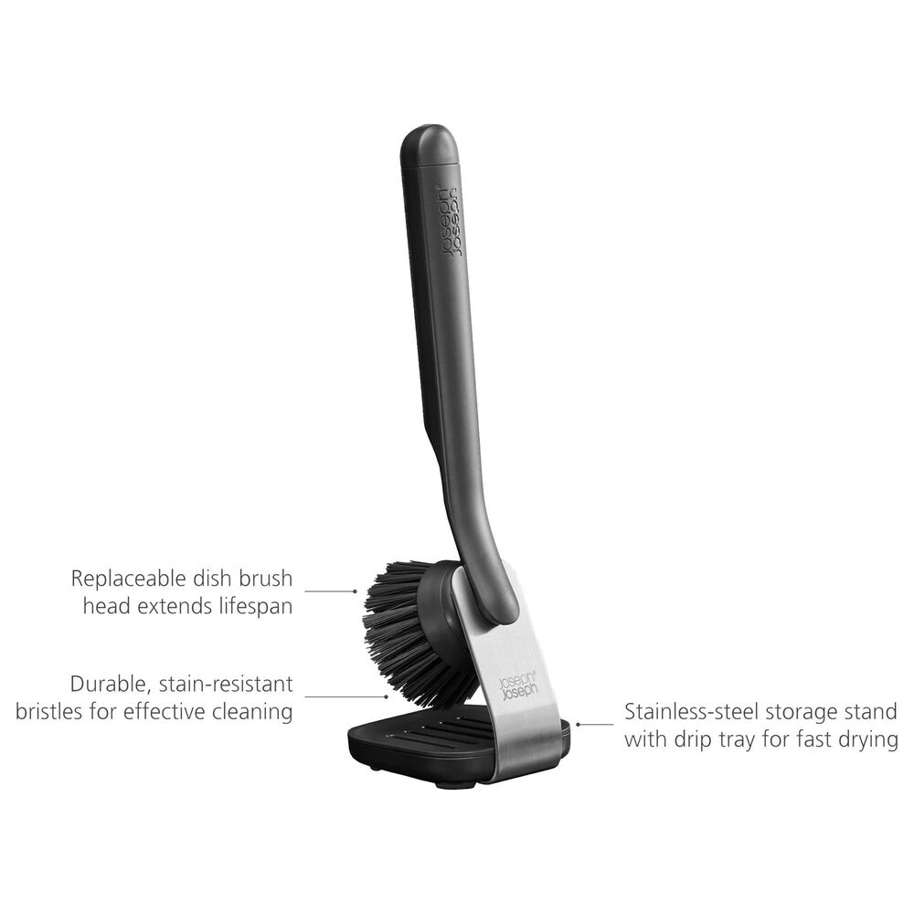 Joseph Joseph SinkTech Washing Up Brush with Steel Stand in Grey, , large