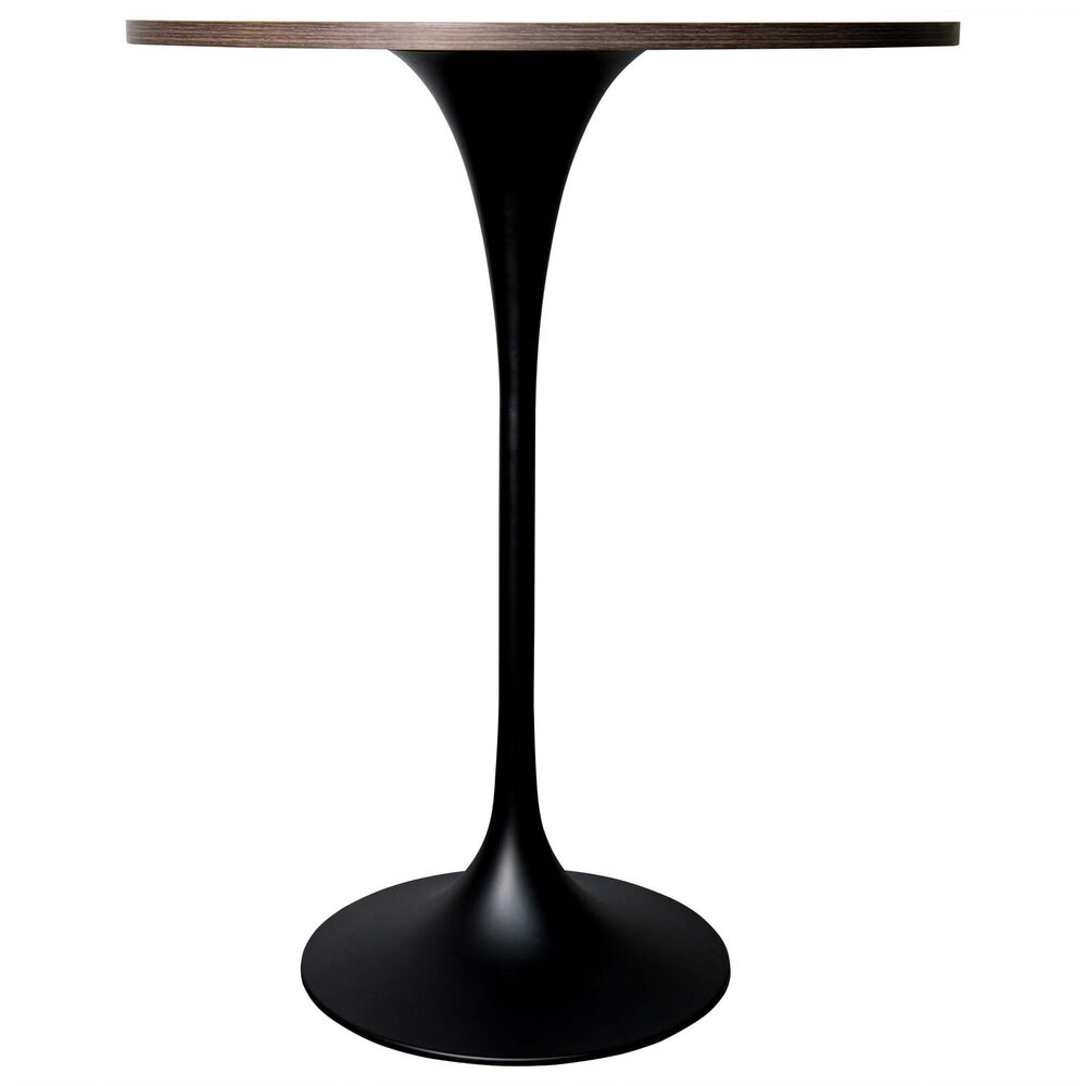 Leisuremod LeisureMod Verve Collection Modern Bar Height Table Black Base with 27 Round Dark Walnut MDF Top, , large