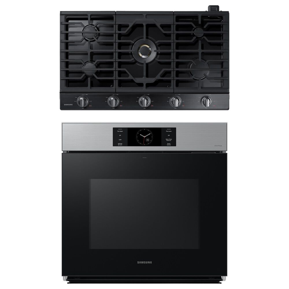Samsung 2-Piece Kitchen Package with 30" Stainless Steel Single Wall Oven and 36" Black Stainless Steel Smart Gas Cooktop, , large