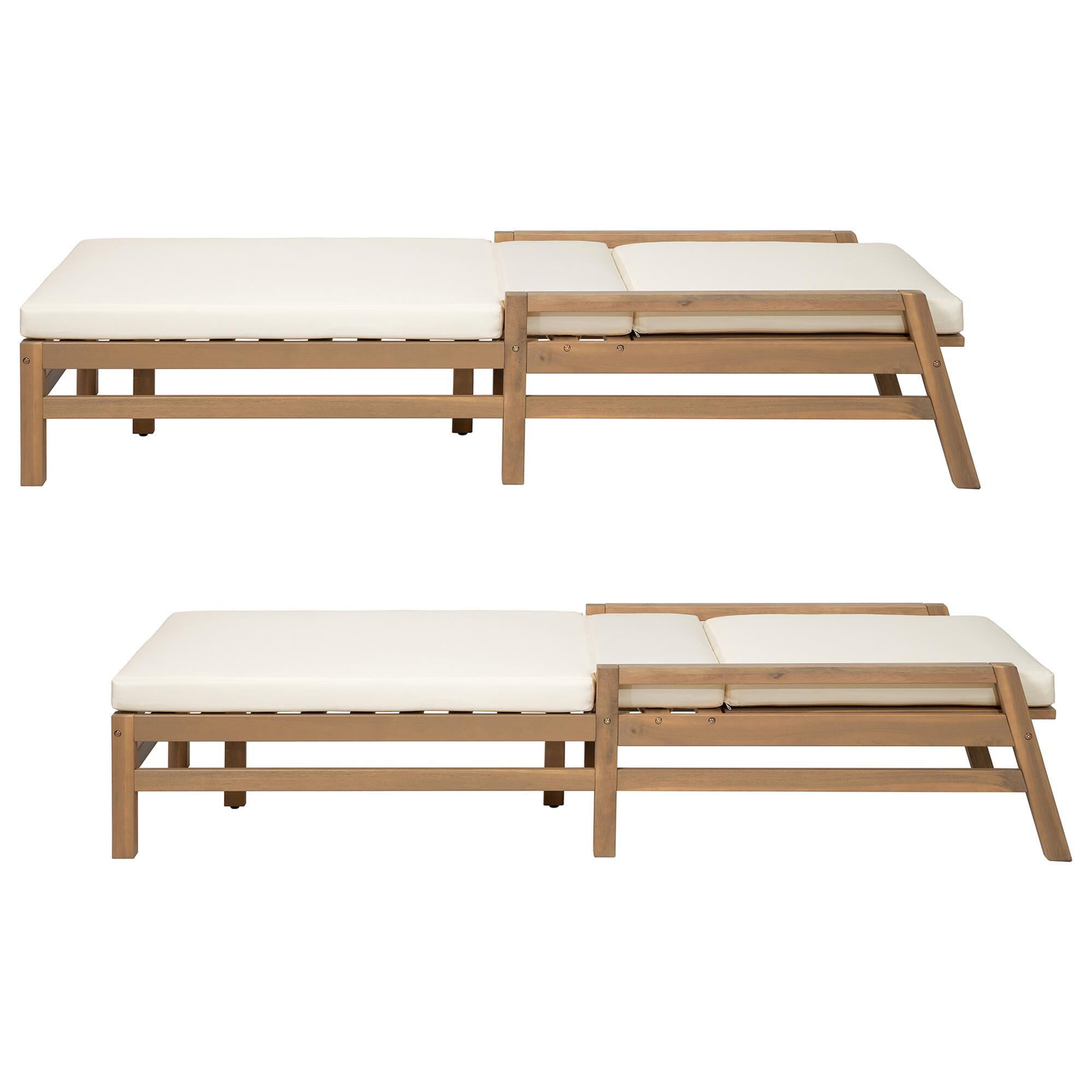 HOMLUX Adjustable Outdoor Chaise Lounge with Light Teak Frame in