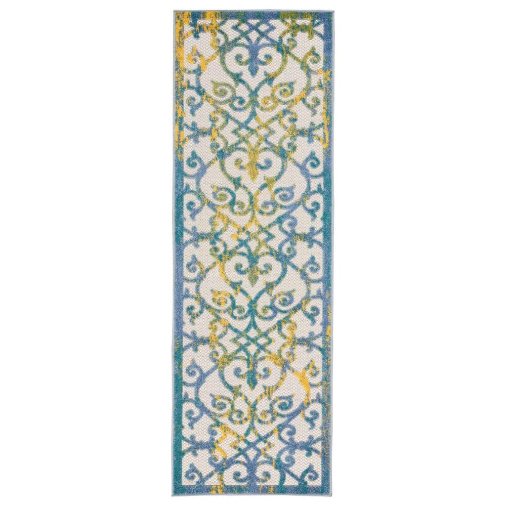 Nourison Aloha 2" x 6" Ivory and Blue Indoor/Outdoor Runner, , large