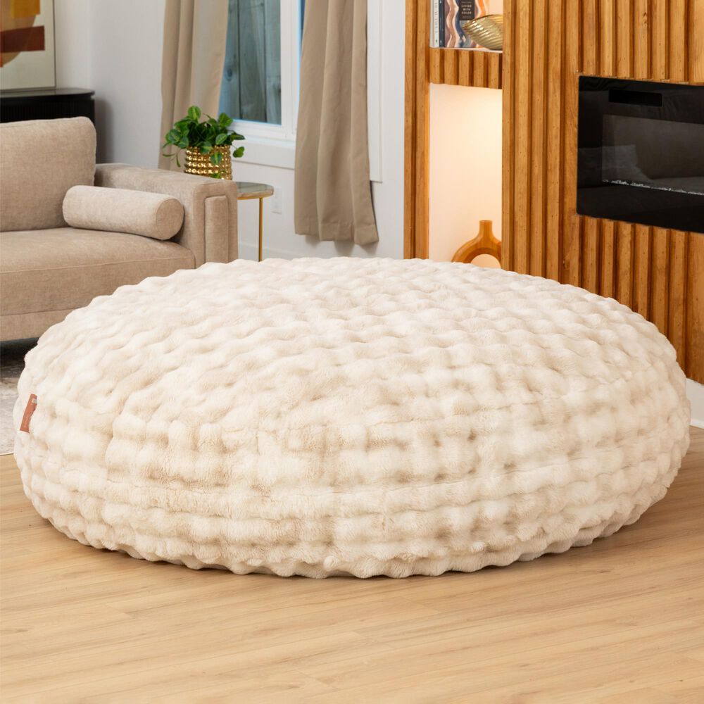 Jaxx Big Snuggler Luxe Faux Fur Floor Bean Bag Lounger in Phantom Cream, , large