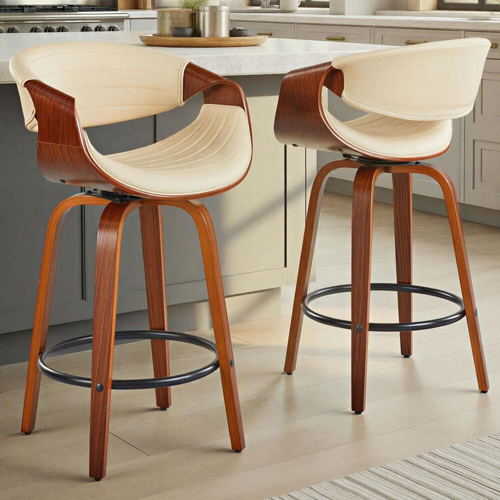 LumiSource Symphony 26" Swivel Counter Stool with Cream Upholstery in Walnut and Black (Set of 2), , large