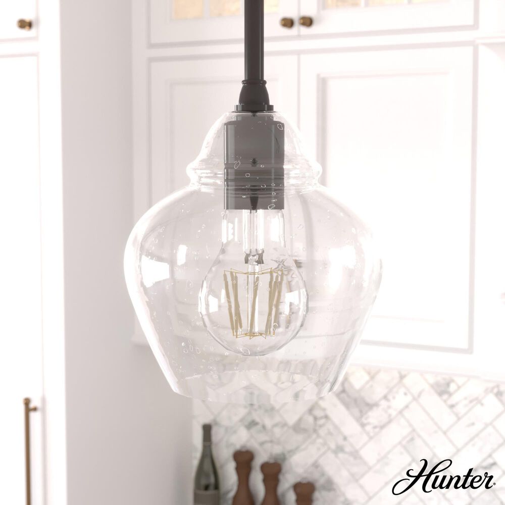Hunter Dunshire 6.75&quot; 1-Light Mini Pendant with Seeded Shade in Noble Bronze, , large