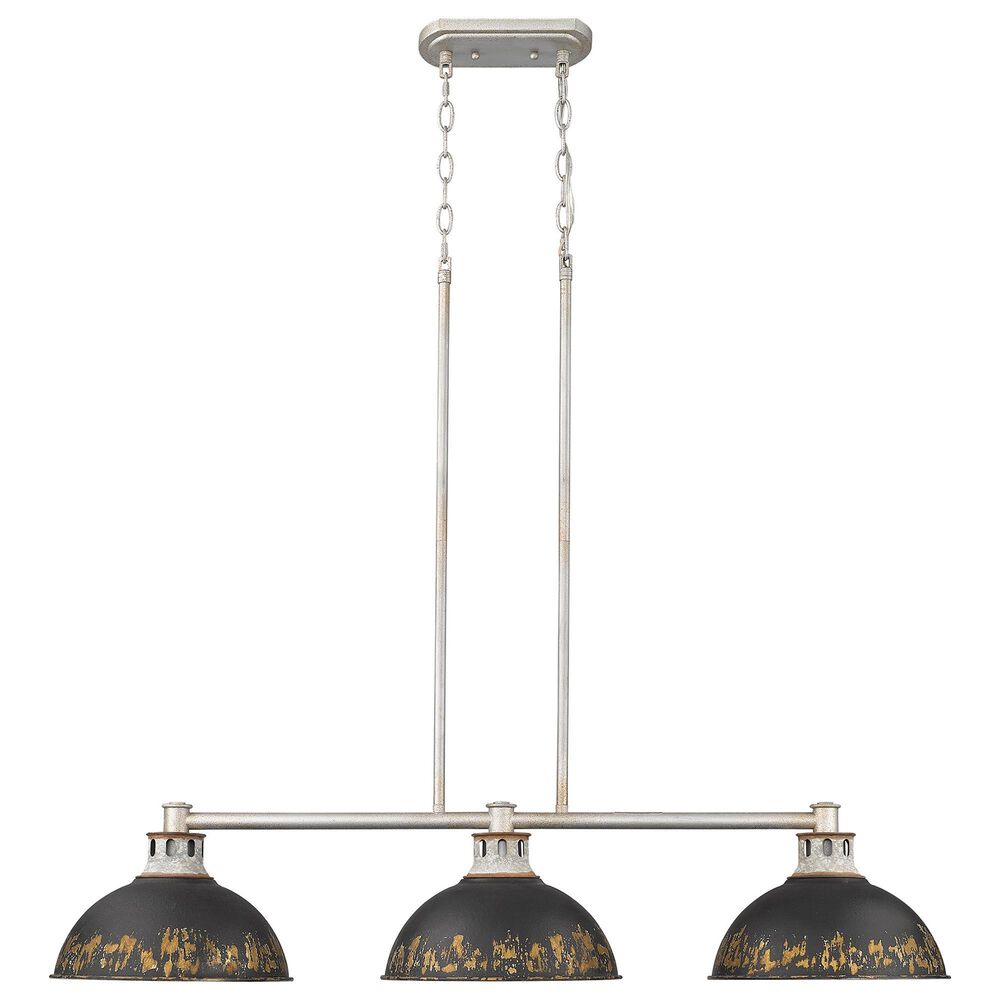 Golden Lighting Kinsley 3-Light Linear Pendant with Antique Black Iron Shade in Aged Galvanized Steel, , large