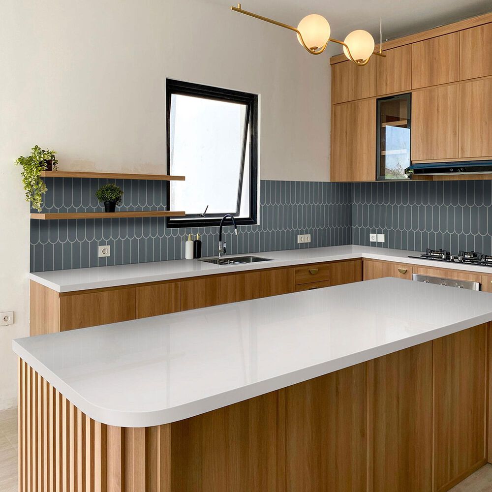 MS International Cielo Azul Scallop 12" x 12" Porcelain Mosaic Sheet, , large