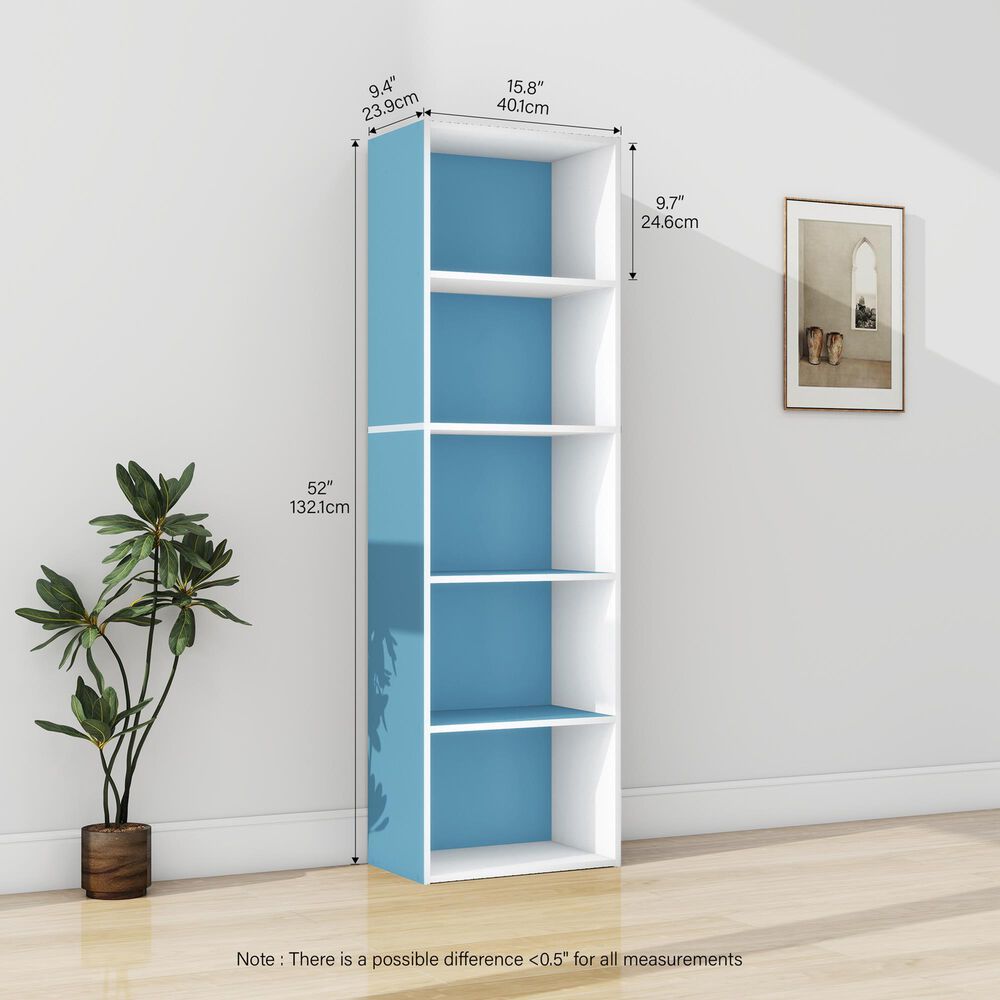 HOMLUX 5-Tier Reversible Bookshelf with Decorative Open Shelves in White and Light Blue, , large