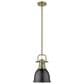 Golden Lighting Duncan 1-Light Small Pendant with Rod and Matte Black Shade in Aged Brass, , large