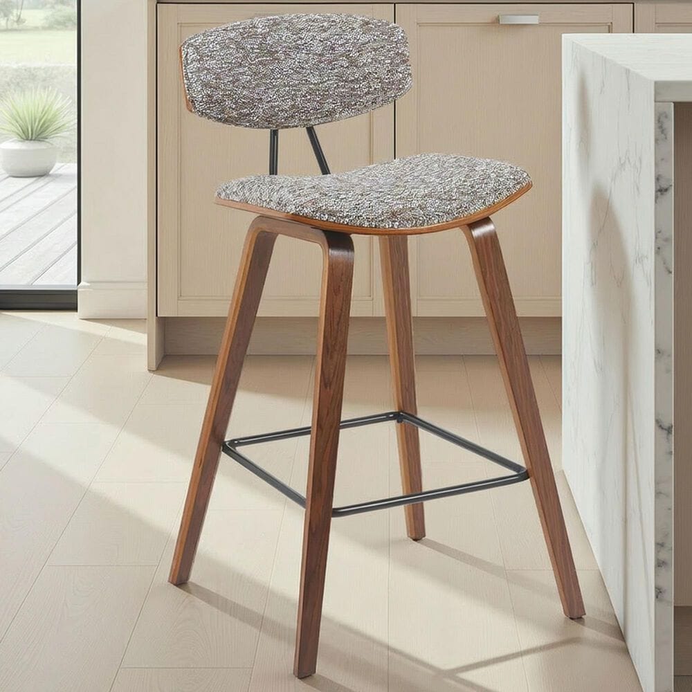 Armen Living Fox Counter Height Stool with Speckled Brown Upholstery in Walnut, , large