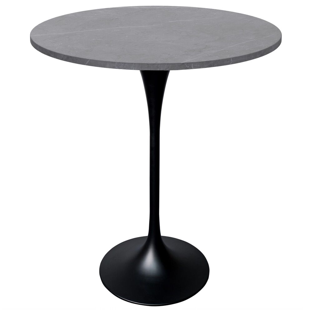Leisuremod LeisureMod Verve Collection Modern Bar Height Table Black Base with 27 Round Marble Grey Sintered Stone Top, , large