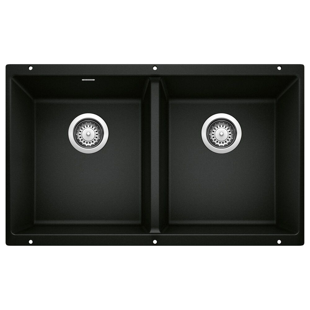 Blanco Precis Equal Double Bowl Kitchen Sink in Coal Black, , large