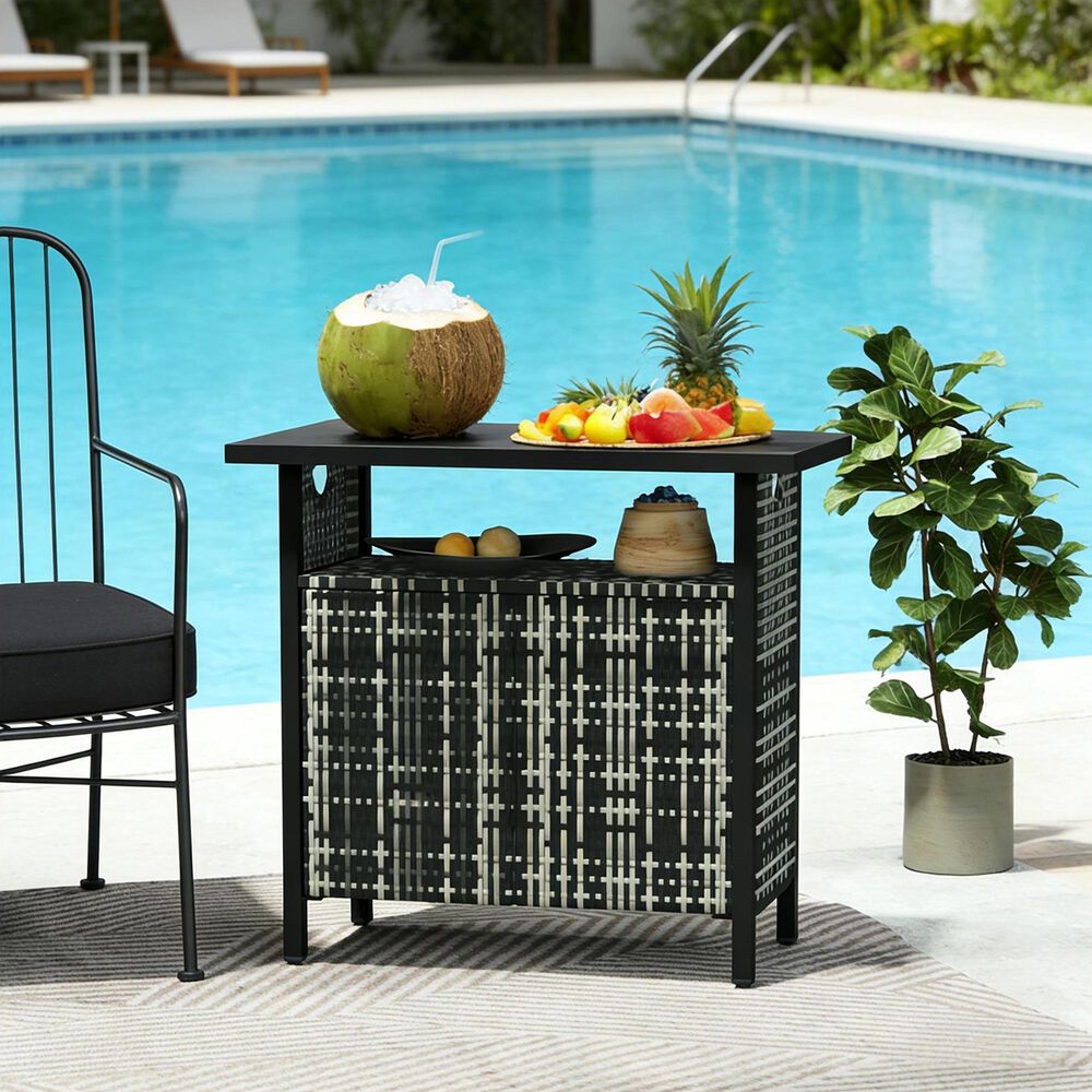 Hearth and Haven Patio Bar Table with Cabinet in Mixed Gray, , large