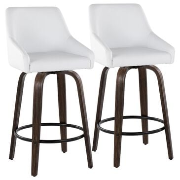 LumiSource Hannah Swivel Counter Stool with White Faux Leather Upholstery in Walnut and Black (Set of 2), , large