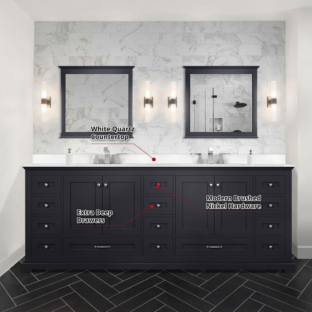 Lexora Home Dukes 84&quot; Double Bathroom Vanity in Espresso with 2 cm White Quartz Top and Rectangular Sinks, , large