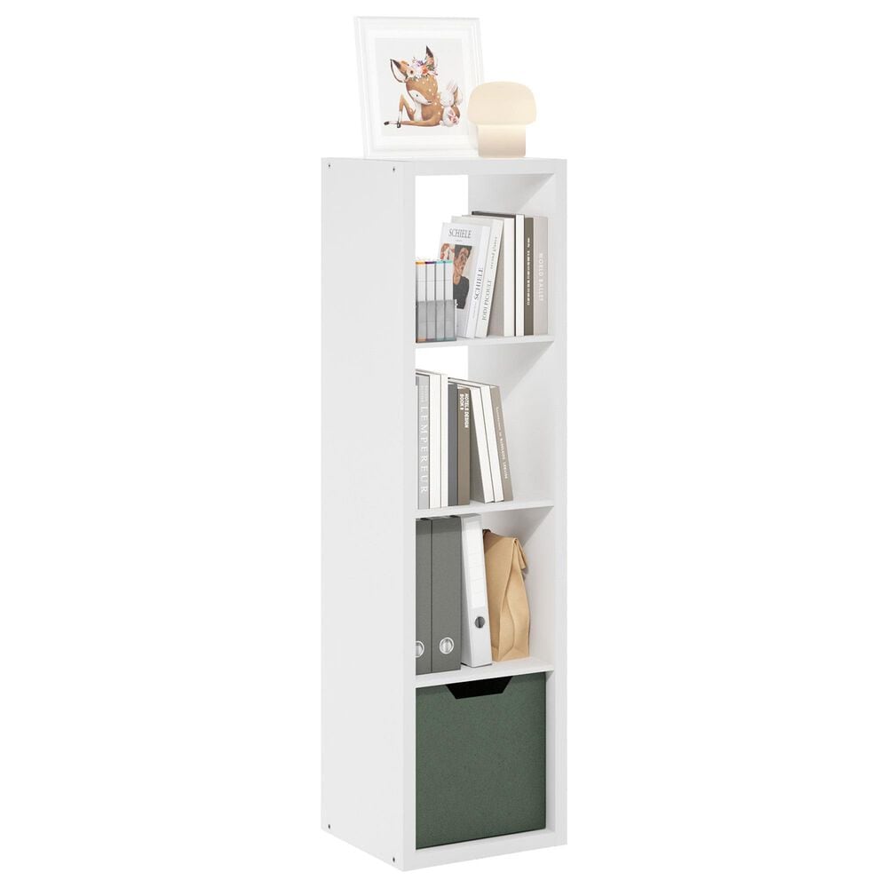 HOMLUX 4-Cube Vertical Reversible Open Back Bookshelf in White, , large