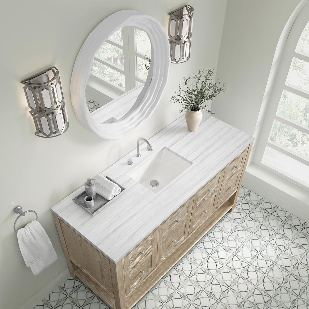 James Martin Vanities Breckenridge 60&quot; Single Bathroom Vanity in Whitewashed Oak with 3 cm Arctic Fall Solid Surface Top and Rectangular Sink, , large