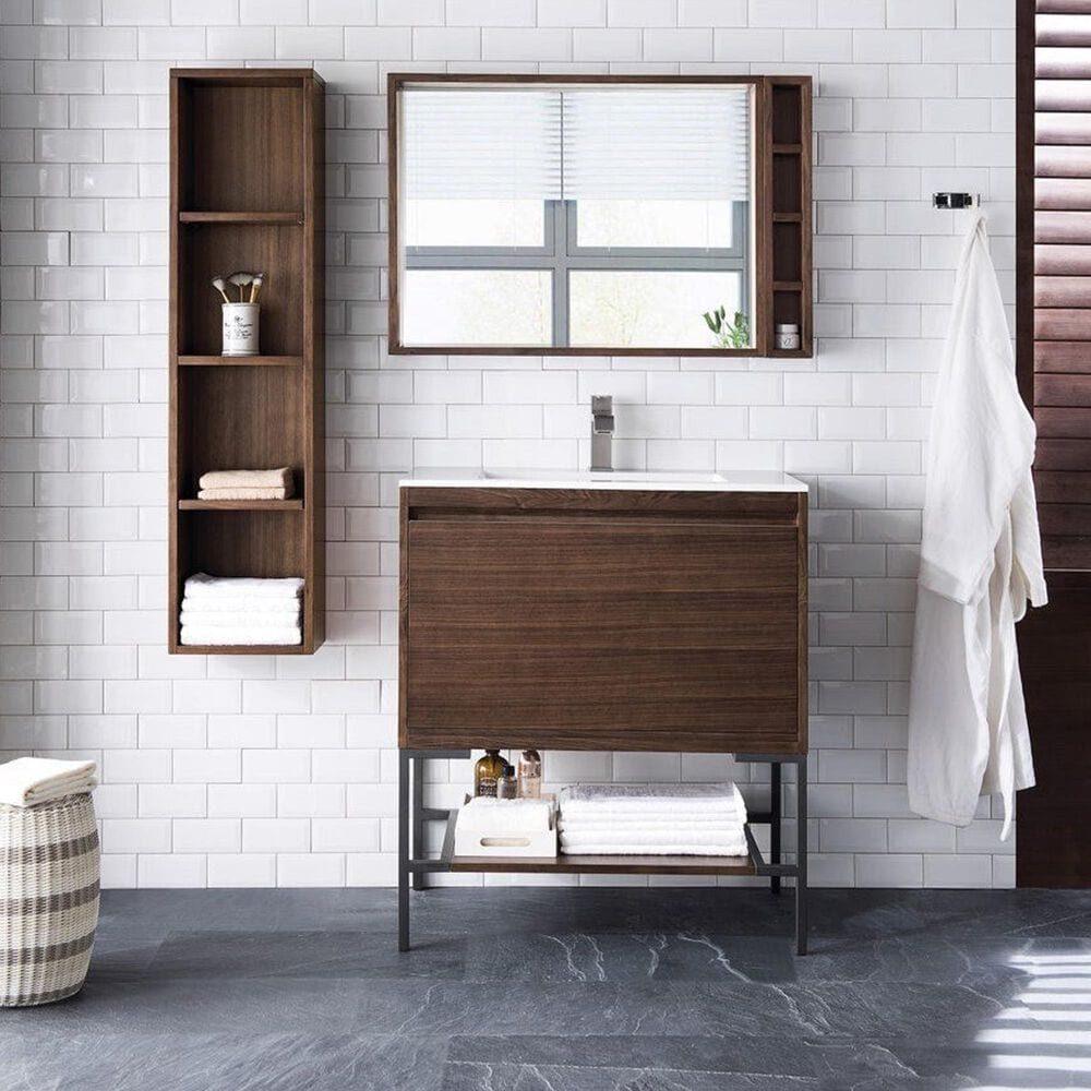 James Martin Vanities Mantova 31.5&quot; Single Vanity Cabinet in Mid-Century Walnut and Champagne Brass, , large