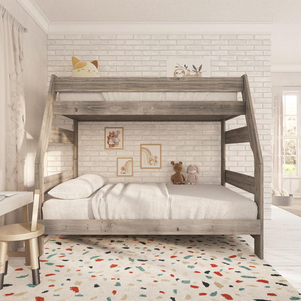 Timber Point Bunkhouse Twin over Full Bunk Bed in Driftwood Gray, , large